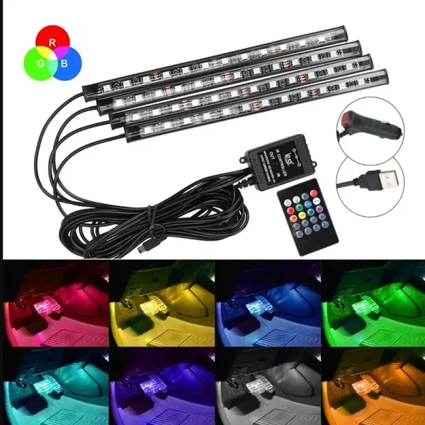 Universal Car RGB Ambient Lights LED Strip Interior Atmosphere Lamps 8 Colors Decorative Off Road 4x4